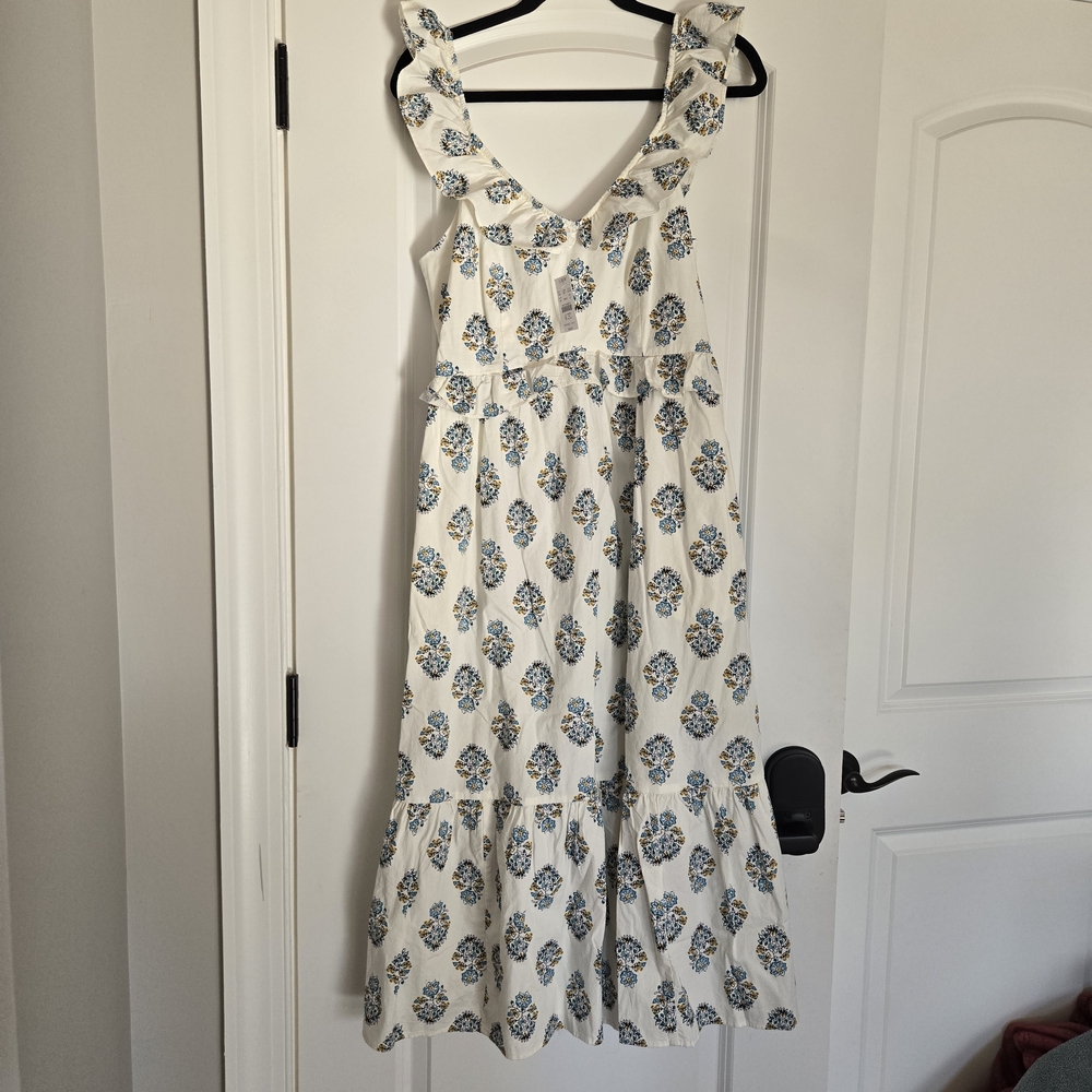J. Crew Blue Floral Maxi Dress with Ruffle Straps